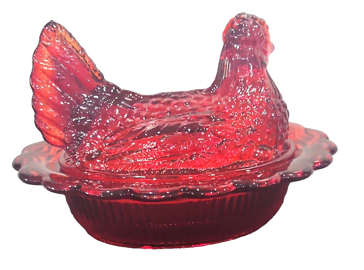 Mosser Ruby Red Hen on Nest-UV Reactive Cadiuim Glow Split Tail 6 1/2 inches
