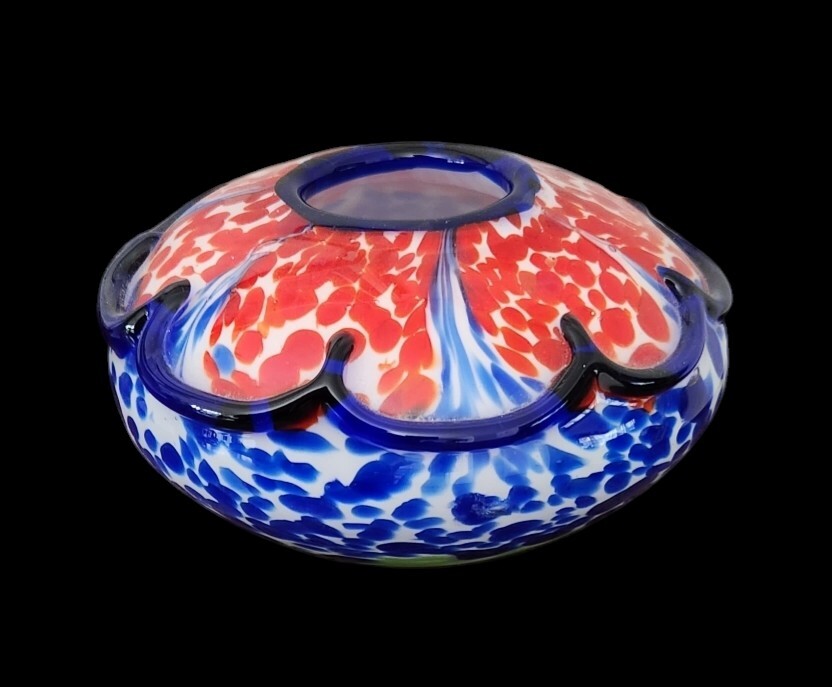Vintage Murano Rose Bowl Summerso Belle Cobalt Blue White Green Red Art Glass
