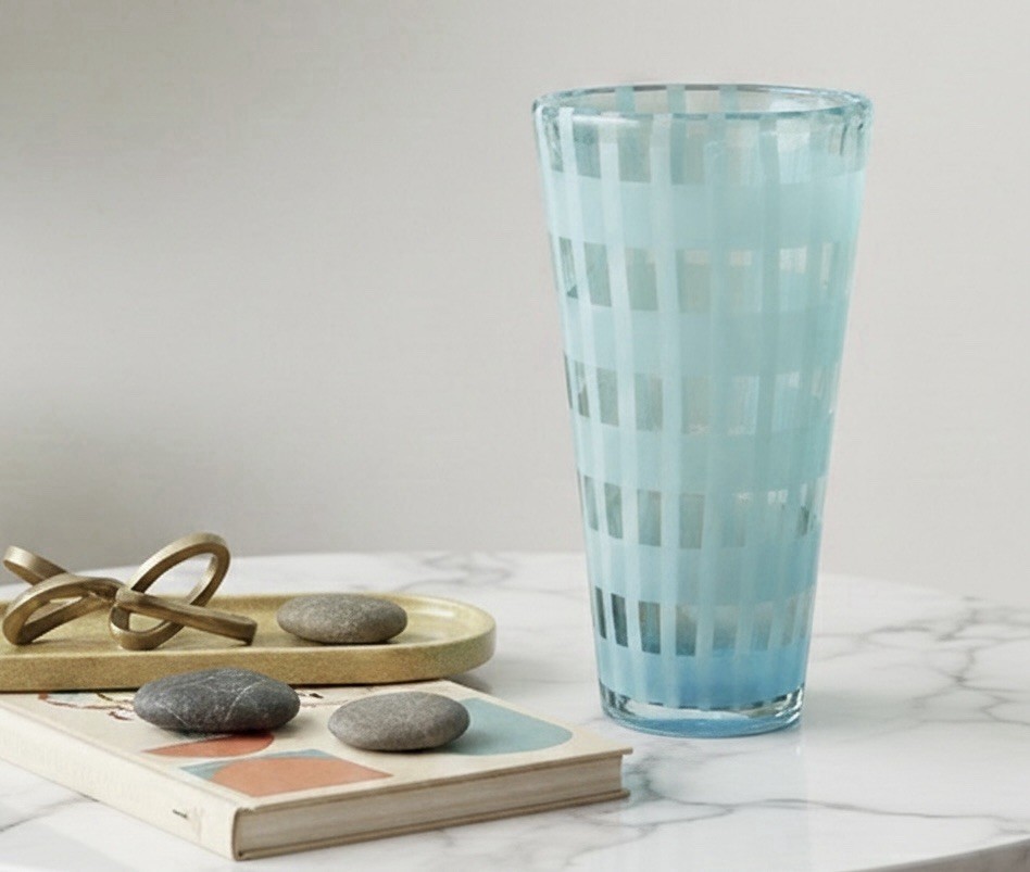 Vintage Murano Op Art Glass Vase – Mid-Century Modern Aqua 8½”H c.1950-60s