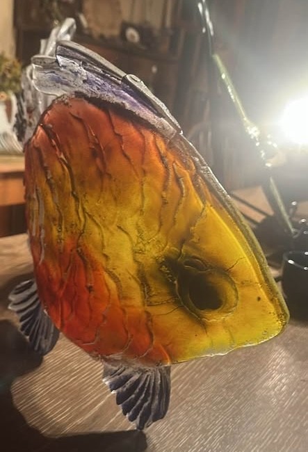 Amanda Brisbane 2003 Signed Large Cast Art Glass Fish Sculpture Striking Colors