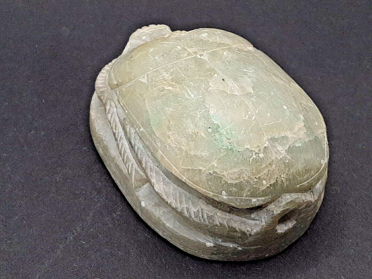 Egyptian Scarab Beetle Hand Carved Stone Hieroglyphics 2 1/2″ Paperweight 5.5oz