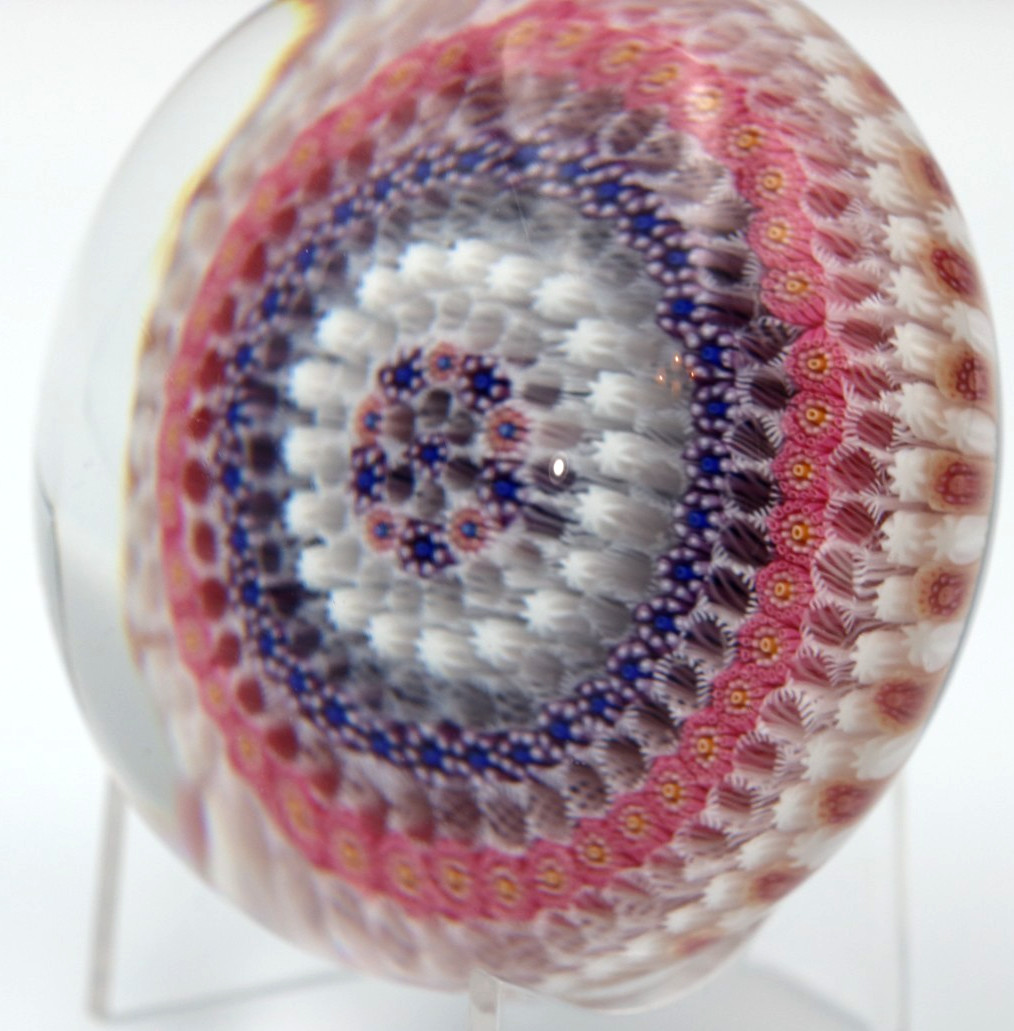 Large 3.3″ BACCARAT Concentric TEN Ring Millefiori Art Glass Crystal Paperweight