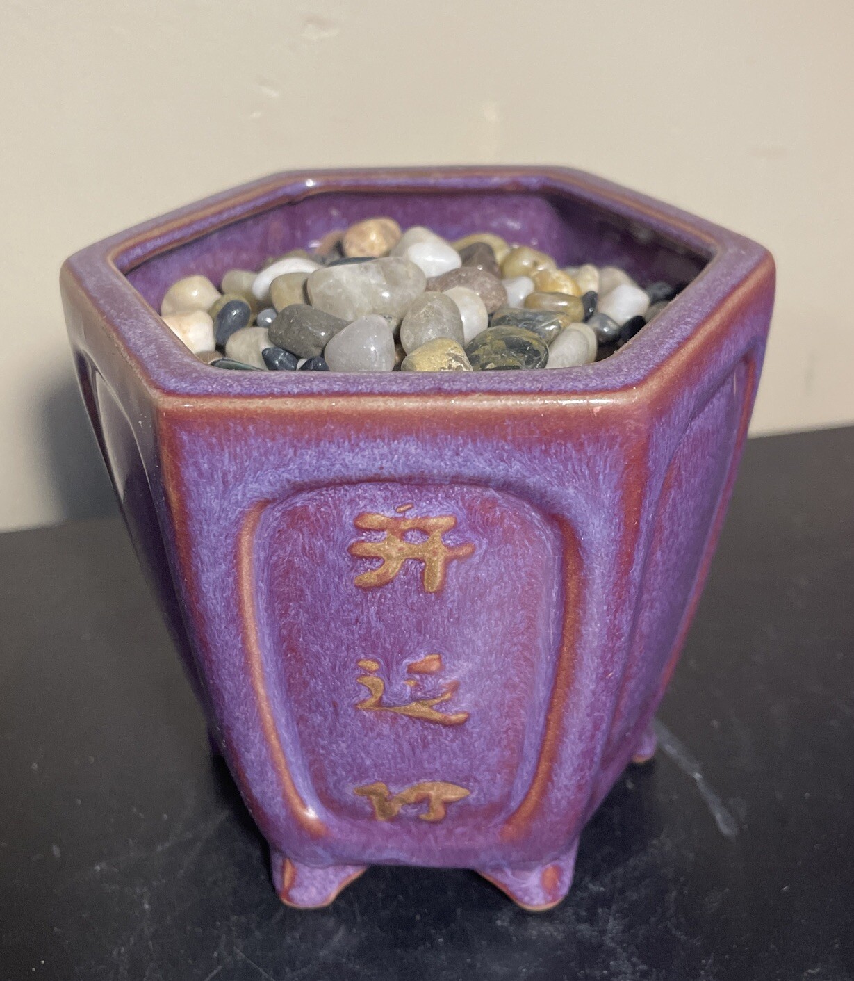 Purple Asian Hexagon Shape Footed Succulent Pottery Pot 4”