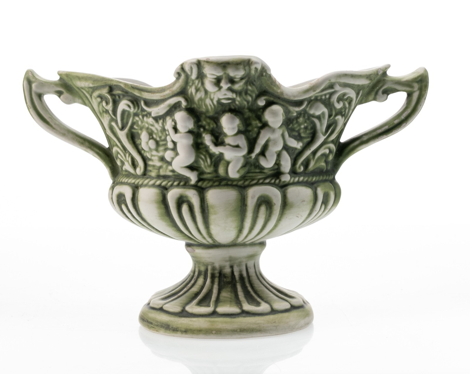 Capodimonte Relief Vase Early-Mid Century Cherubs Green Small 1lbs 6×8.5in Rare