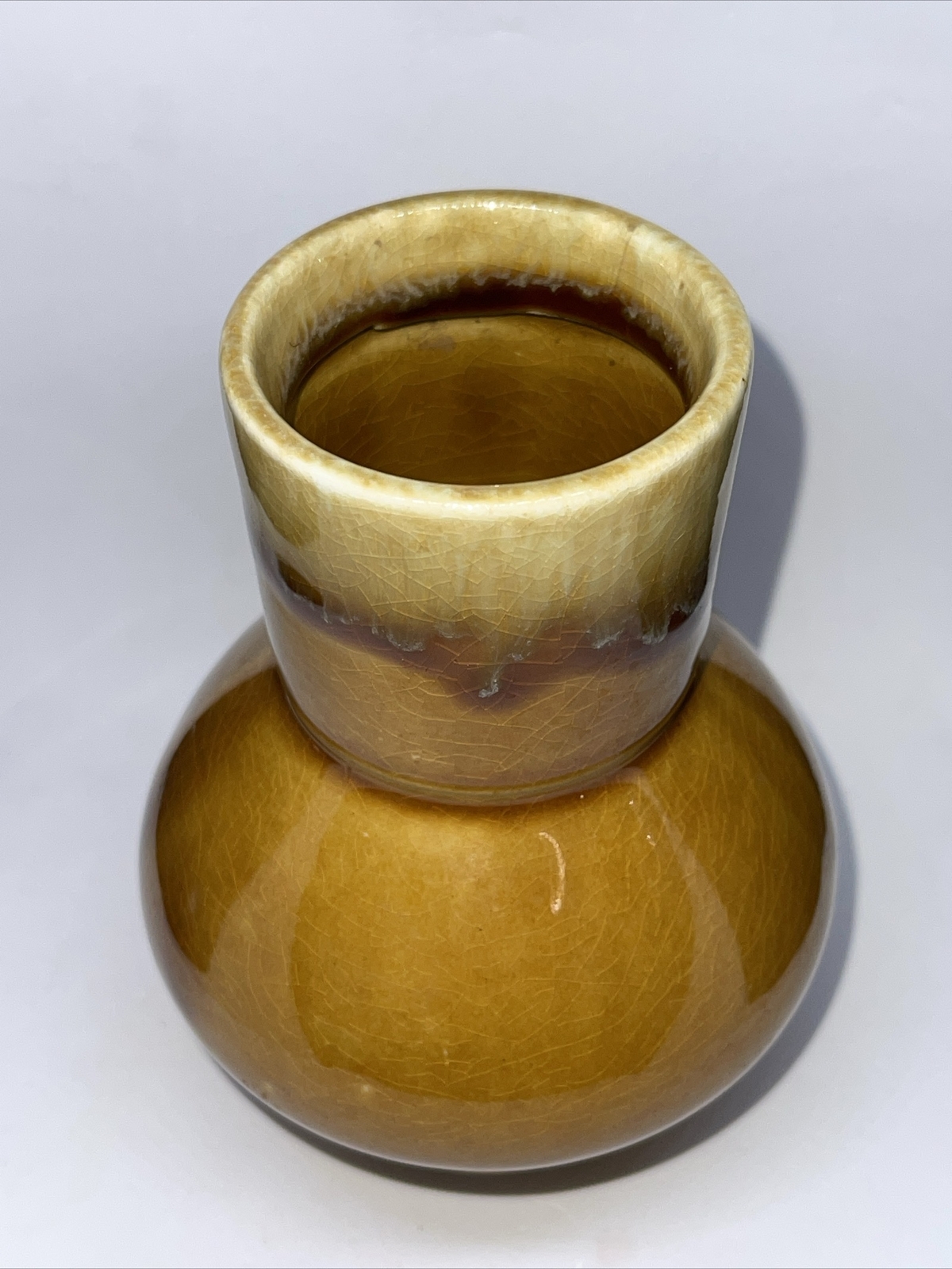 Vintage Vase 5” Art Pottery Brown Drip Glaze JAPAN