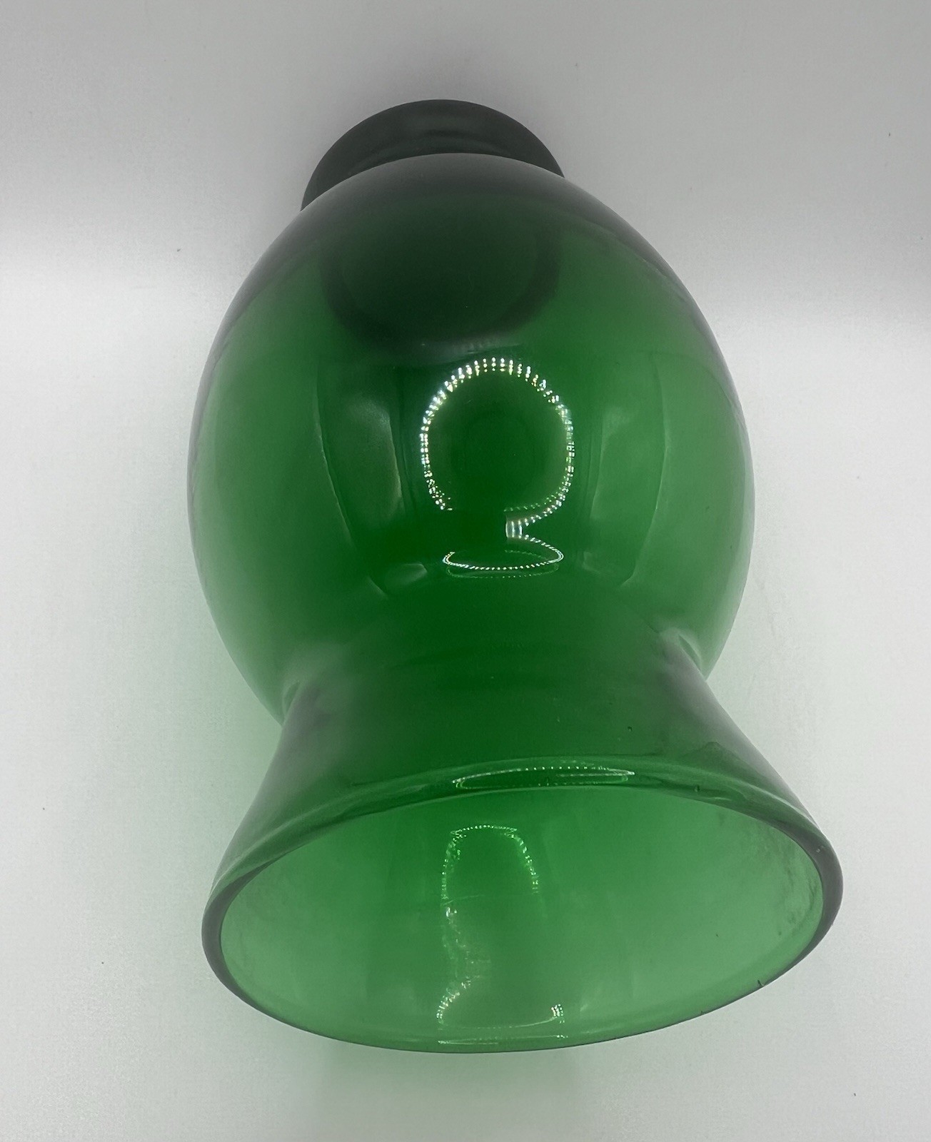 Set of 2 Mismatched Unbranded Green Glass Vases. Large 8.75” T, Small 6.25” Tall