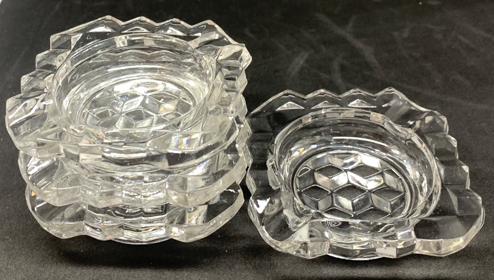 Set of (4) “Fostoria American FA2056 3-inch square ashtrays~ ashtrays only