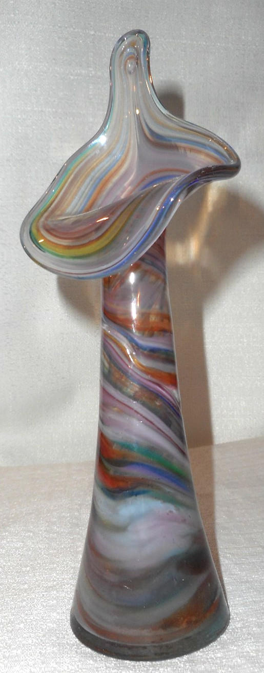 Hand Blown Jack in the Pulpit Art Glass Vase Swirl Multicolor 8″ Flat Bottom