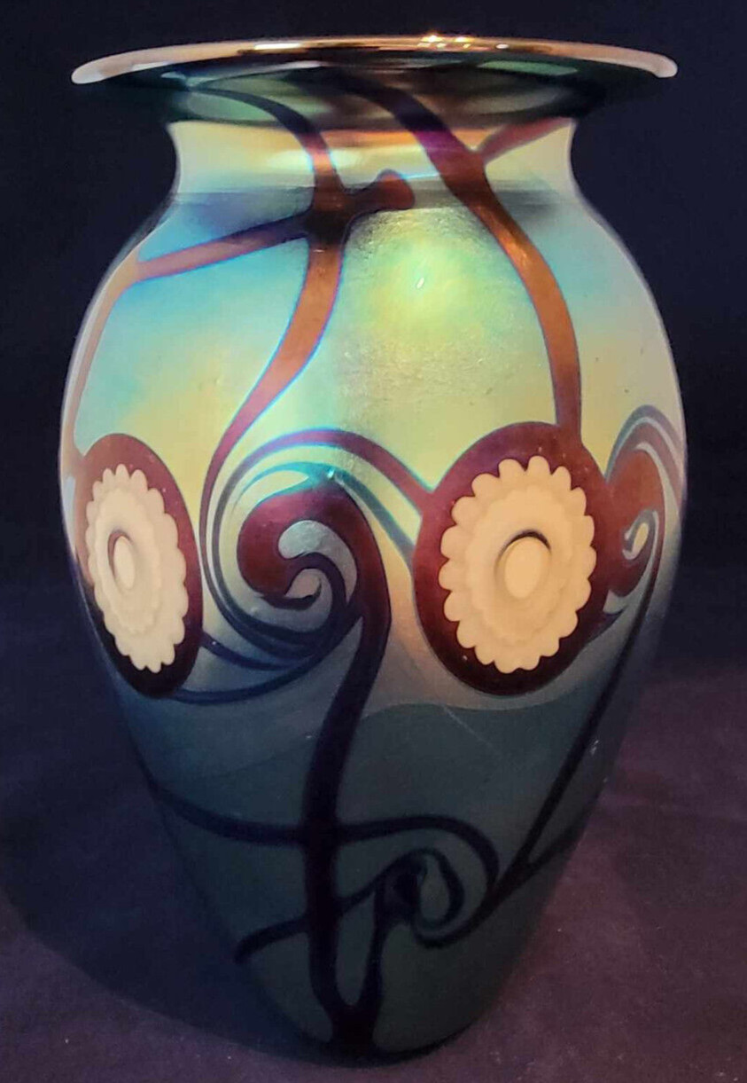 Robert Eickholt Blue Aurene Sea Scape Vase – Signed – 2005