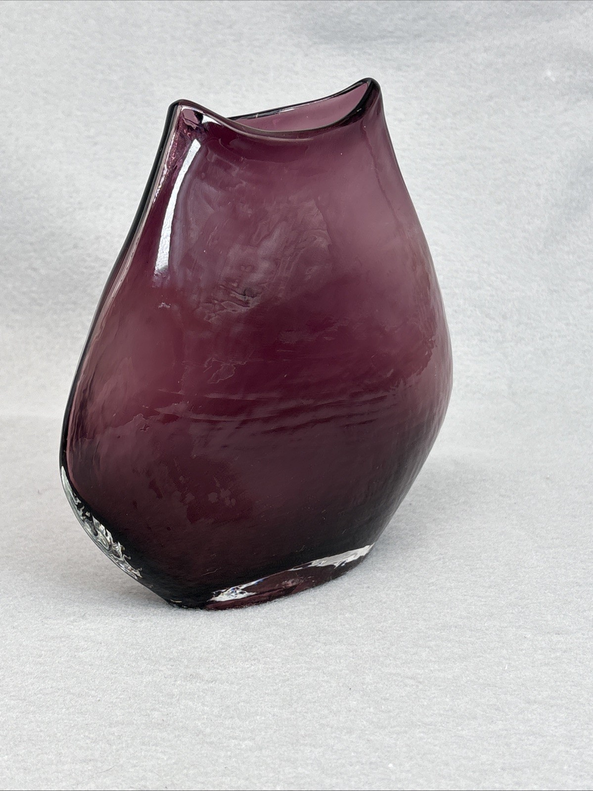 Hand Blown Amethyst Purple Glass Vase MCM Style Fish Mouth Opening-Unknown Maker