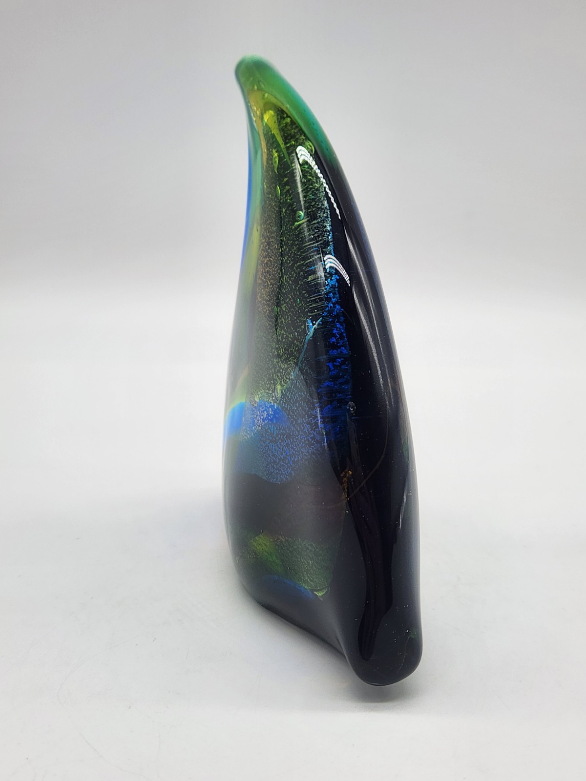 Art Glass Paperweight Fish Fin Blue, Green, Yellow 5.25″ x 5″