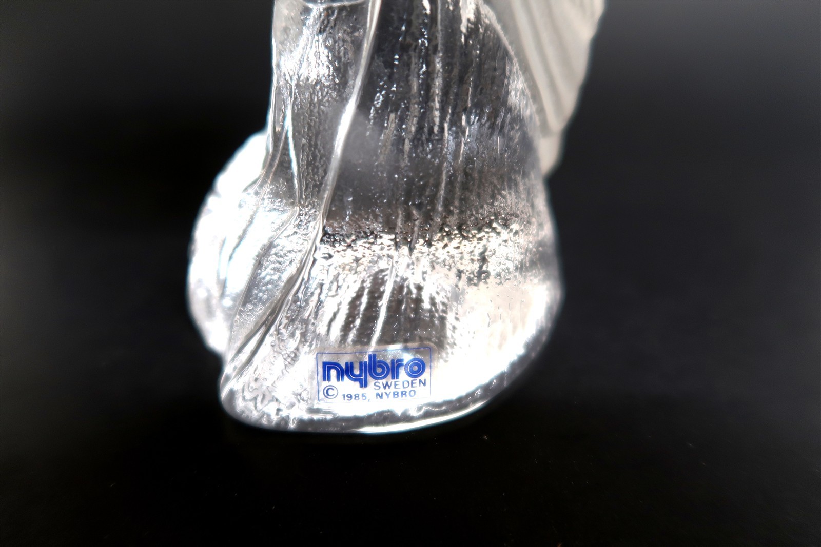 NYBRO Crystal OWL Sculpture 7″ Tall Swedish Art Glass 1985 Sweden Frosted Clear