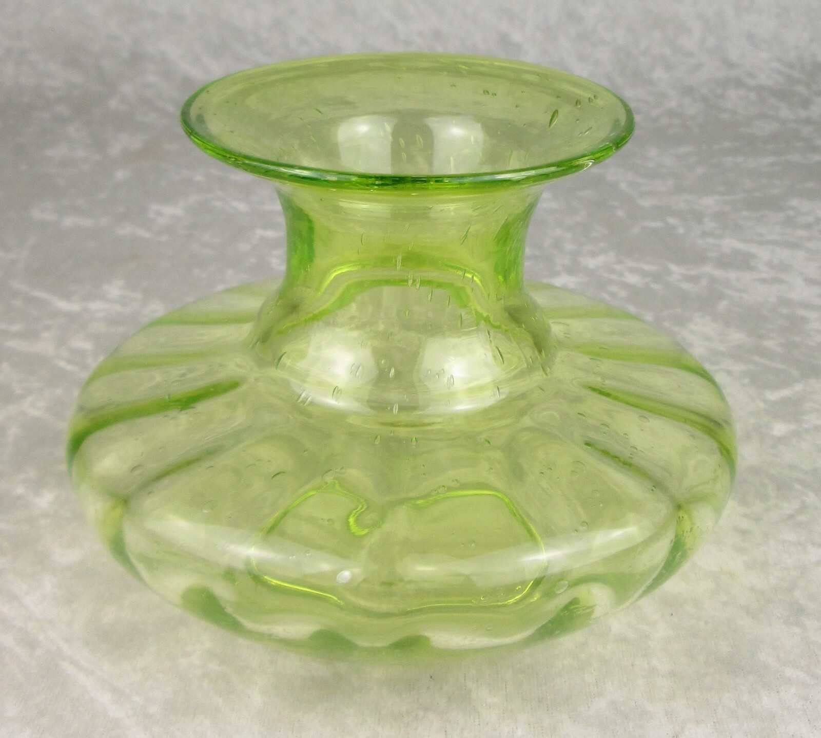 Biot Bubble Glass Vase Bright Yellow Green Hand Blown 4-1/2 inches Tall 5-1/2D