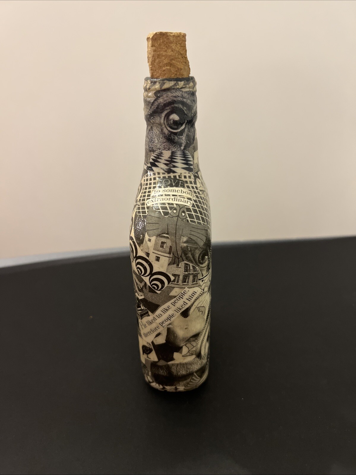 Handcrafted Art. Glass Vase. Decoupage.
