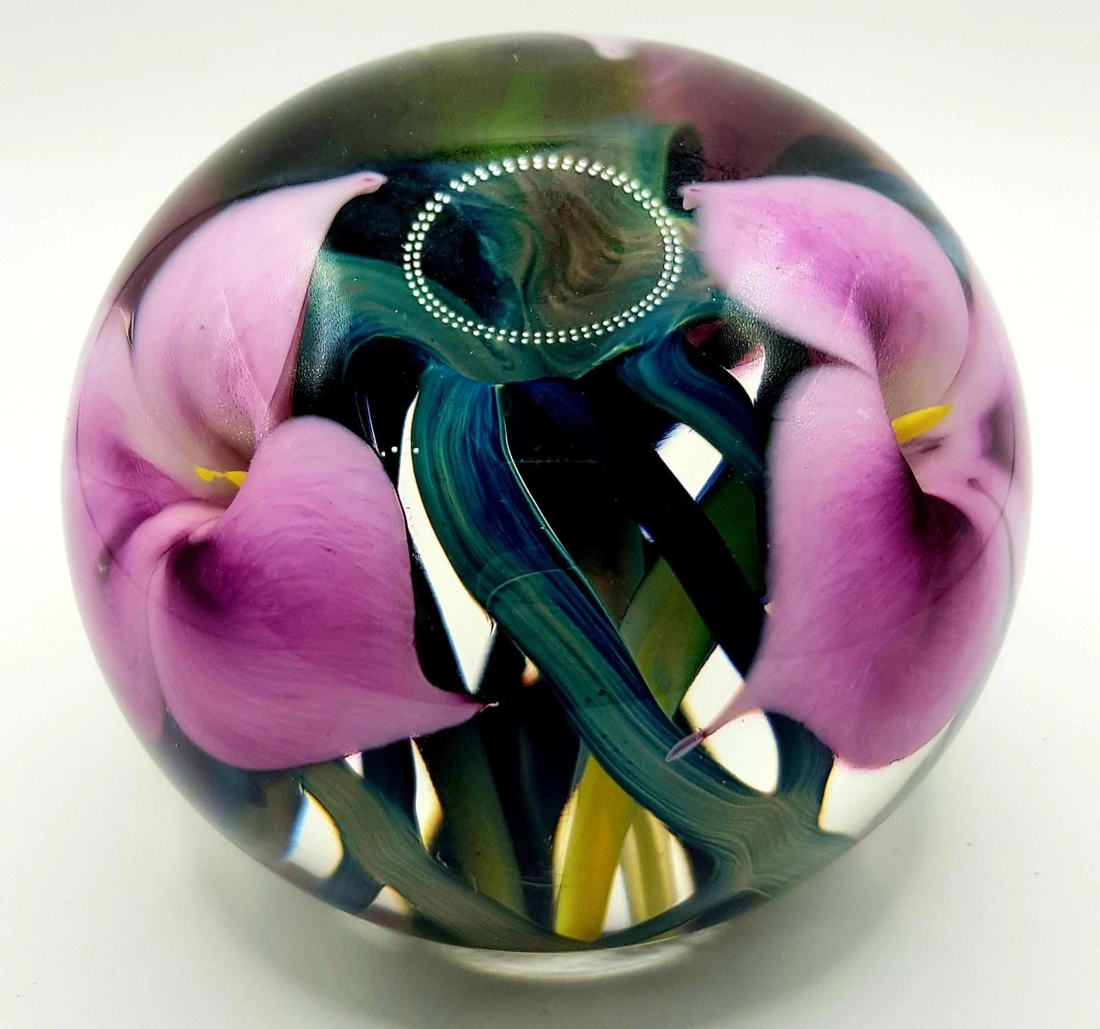 Pink/multi Jerry Heer Lotton Glass USA Trillium PW, Signed 2008 Lamp work glass