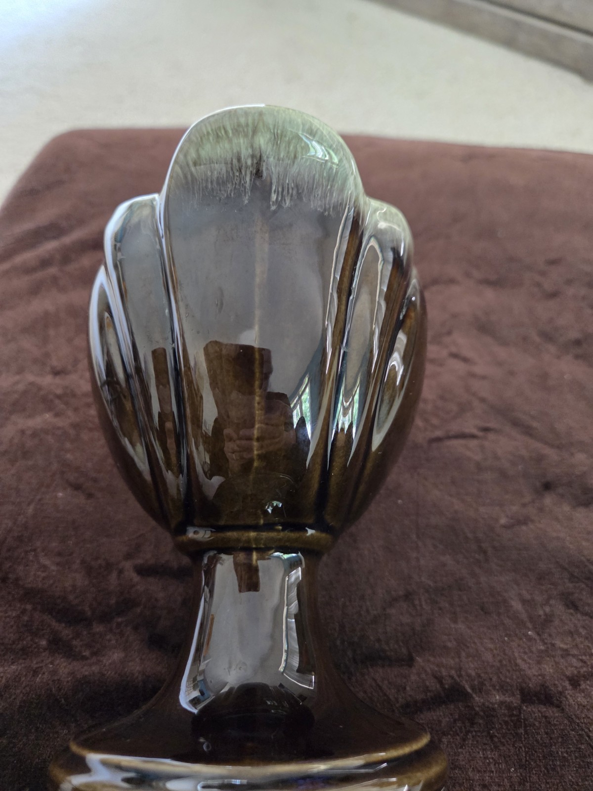 Vintage Hull Pottery Glazed Green Tulip Pattern Planter