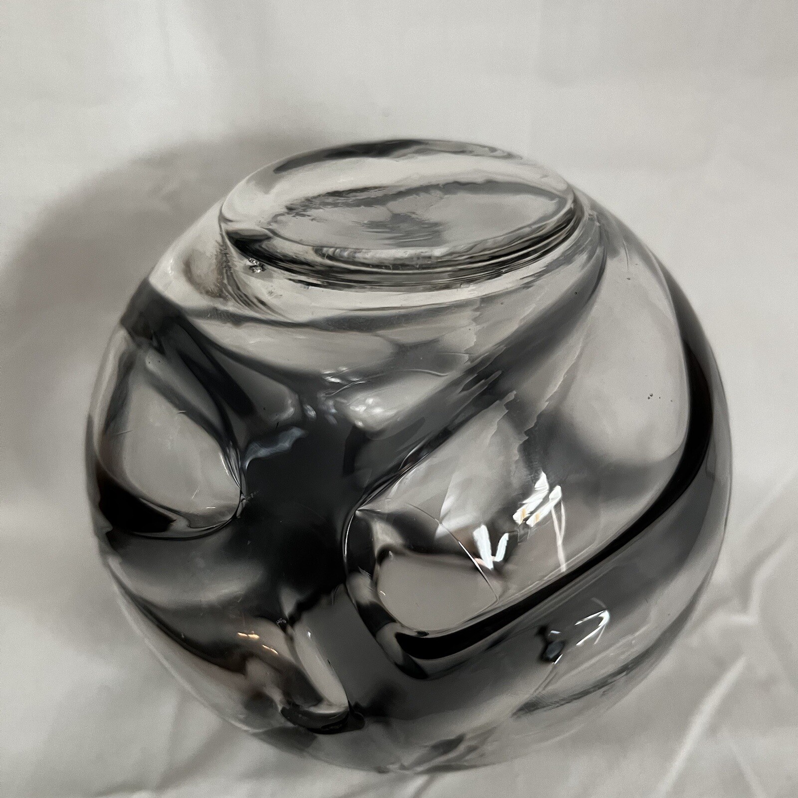 Vintage MCM Kugelvase Smoke Gray to Clear Bowl Vase by Isidor Gistl Germany