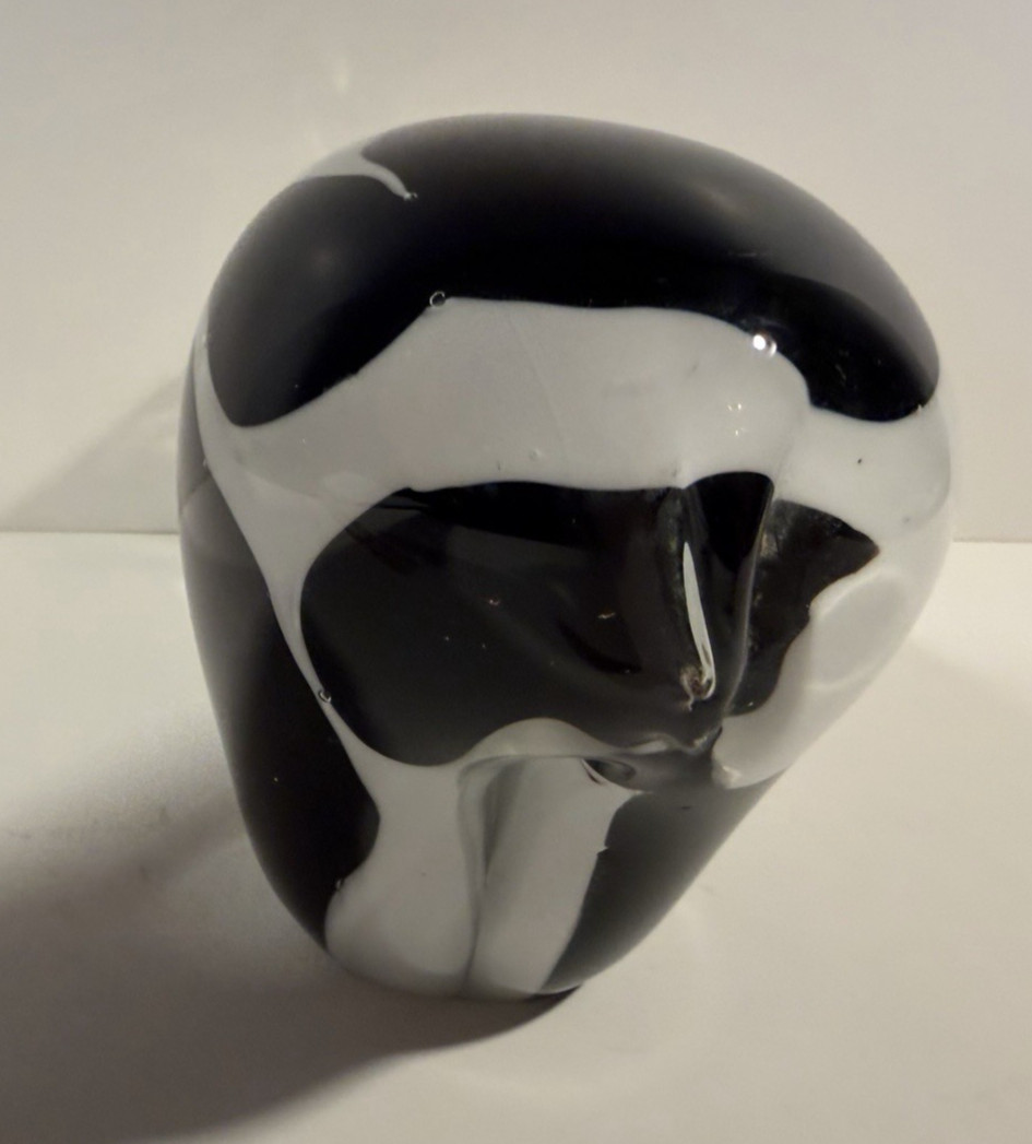 Crystal Clear Art Glass Zebra Cow Figurines Black White Animal Lot of 2