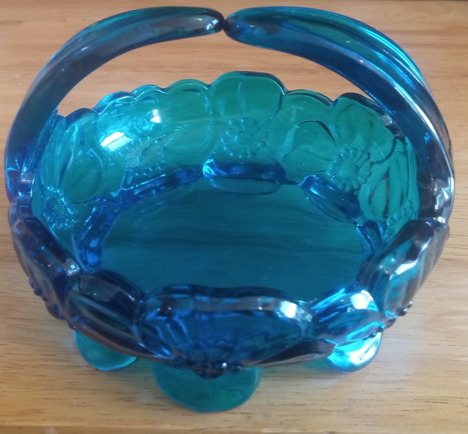 Translucent Blue Split Handle Basket Candy Dish Westmoreland or LE Smith ?