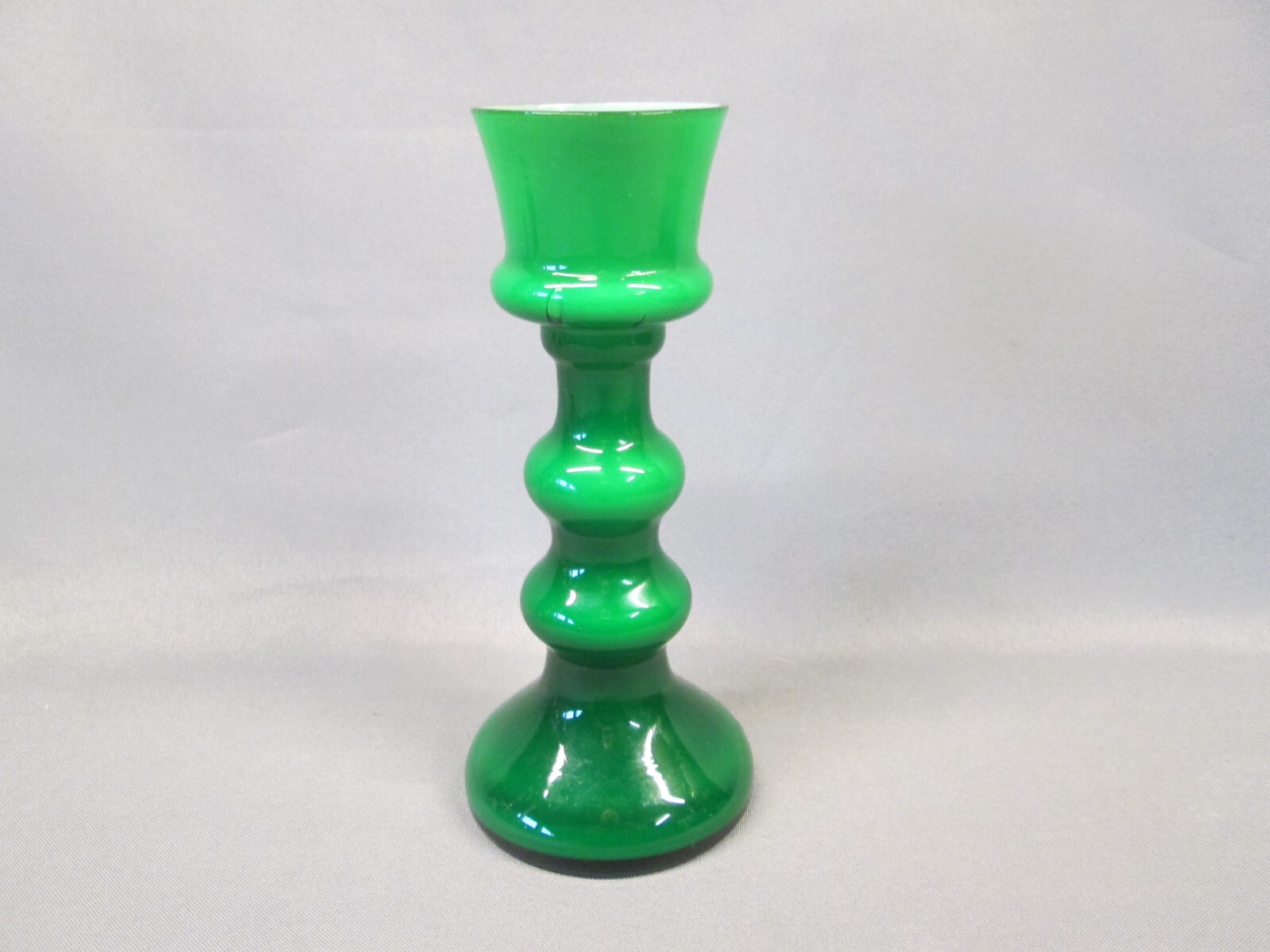 Lindshammar Green and White Glass Cased Scandinavian 8″ Hooped Vase