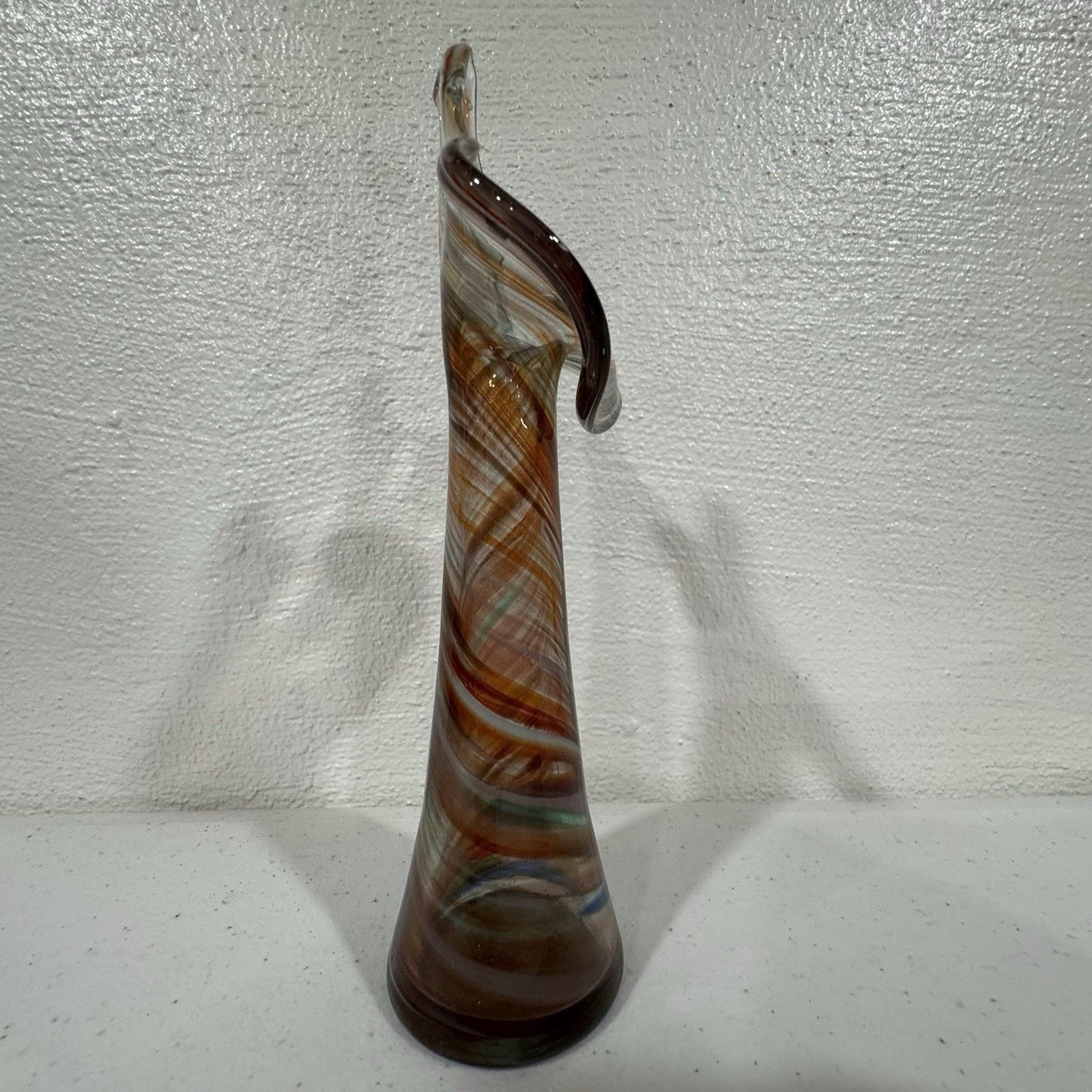Vintage Hand Blown Jack in the Pulpit Art Glass Vase Swirl Multicolor 8″ MCM