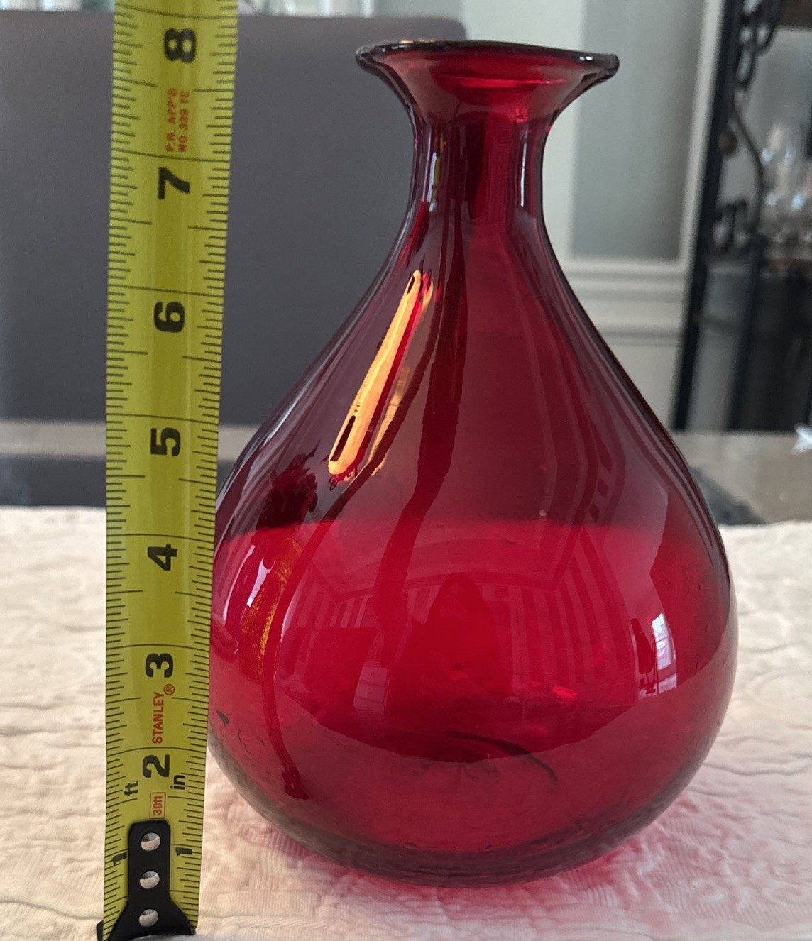 Vintage Teardrop Red Glass Vase – Mid Century Modern Art Glass