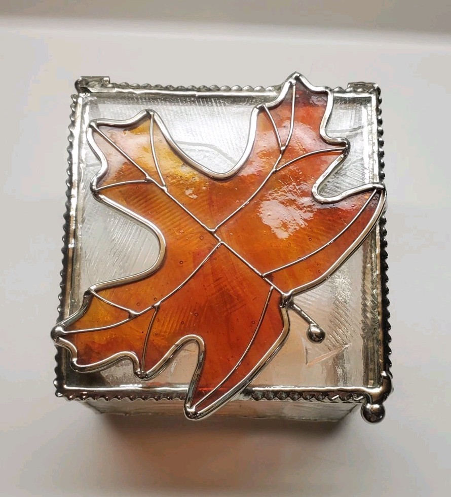 Stained Glass Maple Leaf Hinged Trinket Box