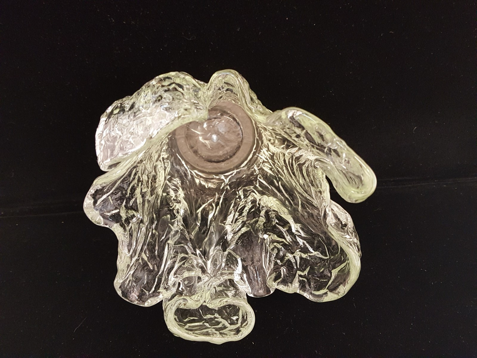 Vintage modernist abstract organic hand blown art glass vase clear 7 3/8″ tall