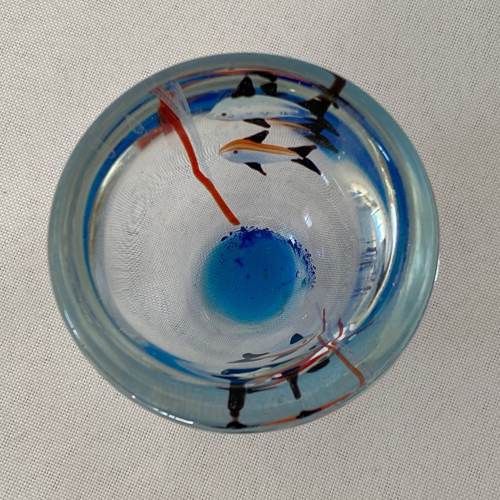 Murano Style Glass Art Multi-colored Fish Hot Sculpted Bowl Cup Paperweight – 3″
