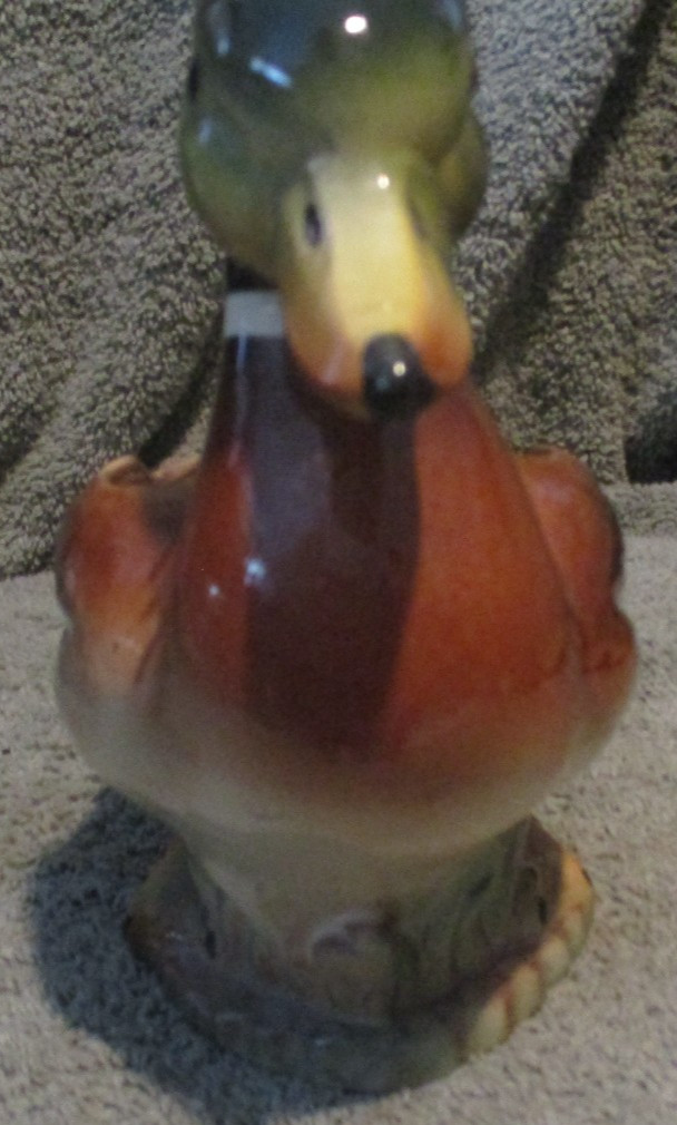 Vintage CALIFORNIA POTTERY Mid Century MALLARD DUCK Figure 8 1/2″ Planter 1950s
