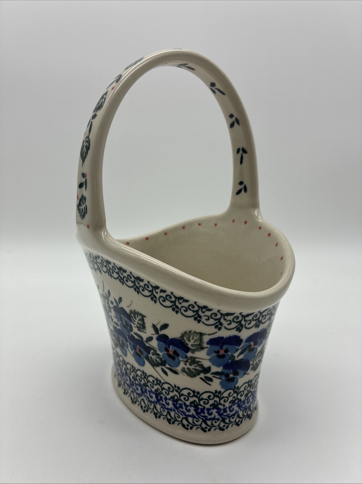 Ceramika Artystyczna Polish Pottery EA 537 Handled Basket Handmade in Poland