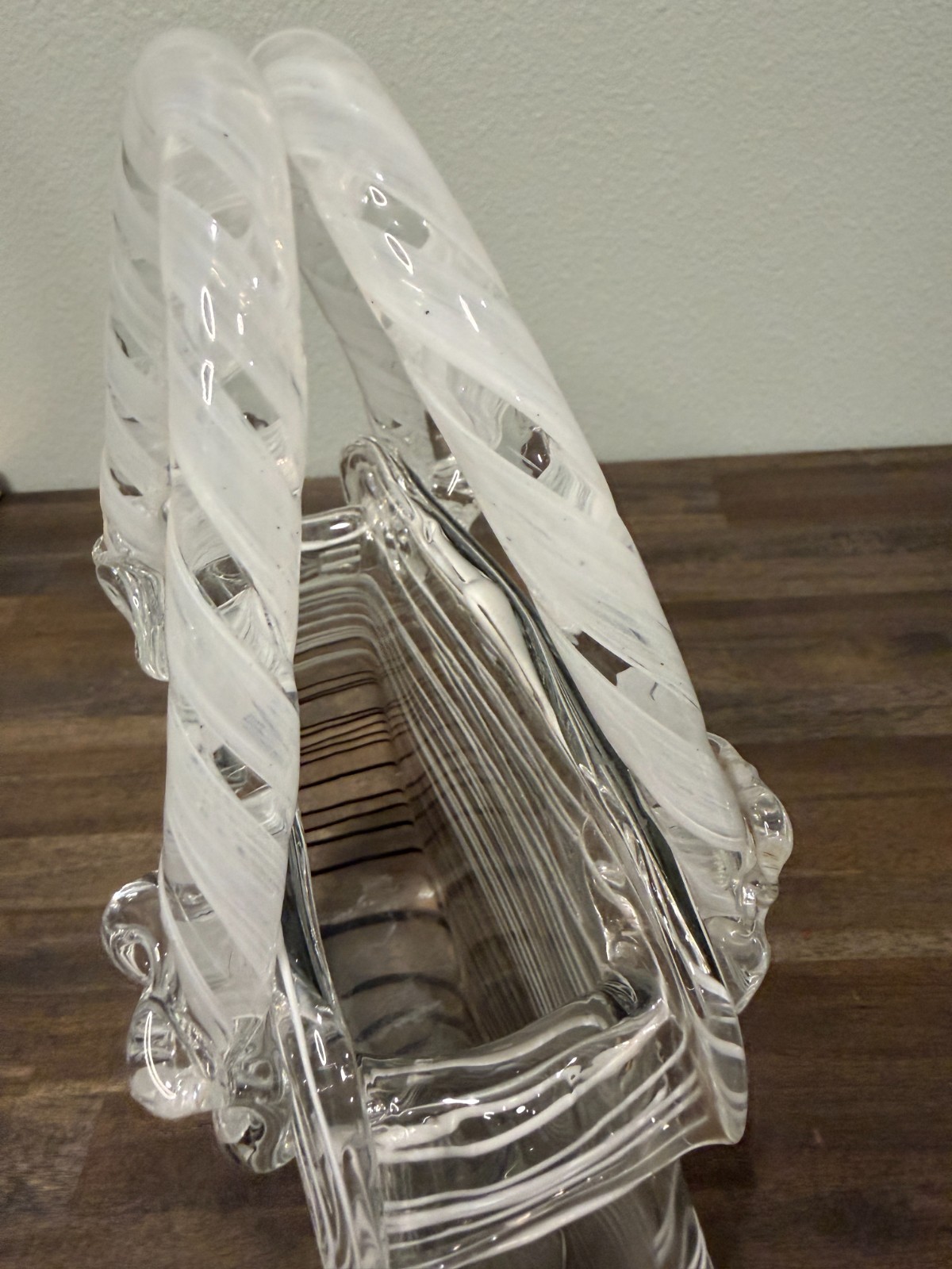 Clear Crystal Glass Handbag Hand Blown Art Murano Glass Art Vase Black And White