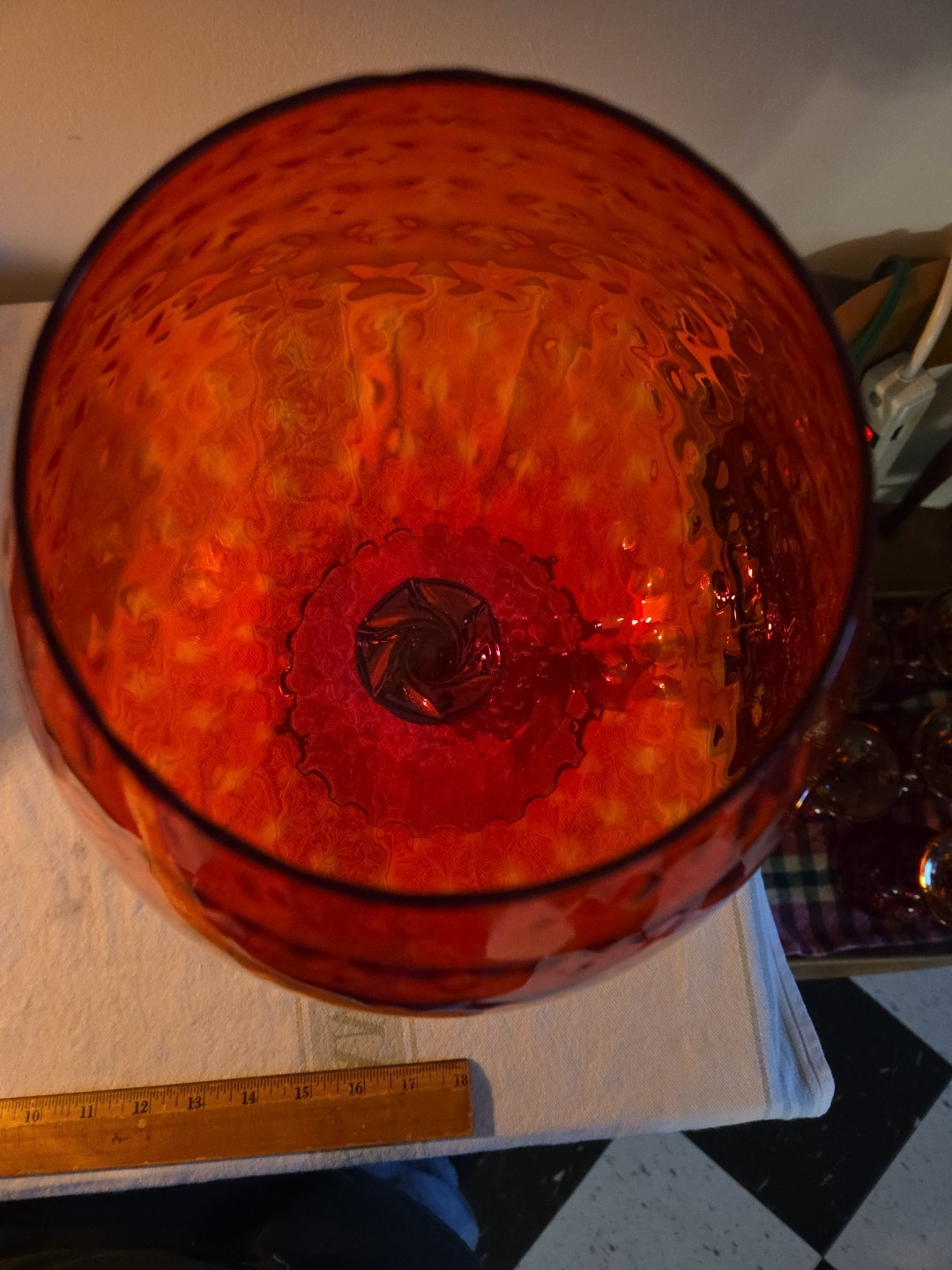 VTG Empoli Italian Brandy Snifter Pedestal Vase Orange Amberina Optic 14″ Aprx