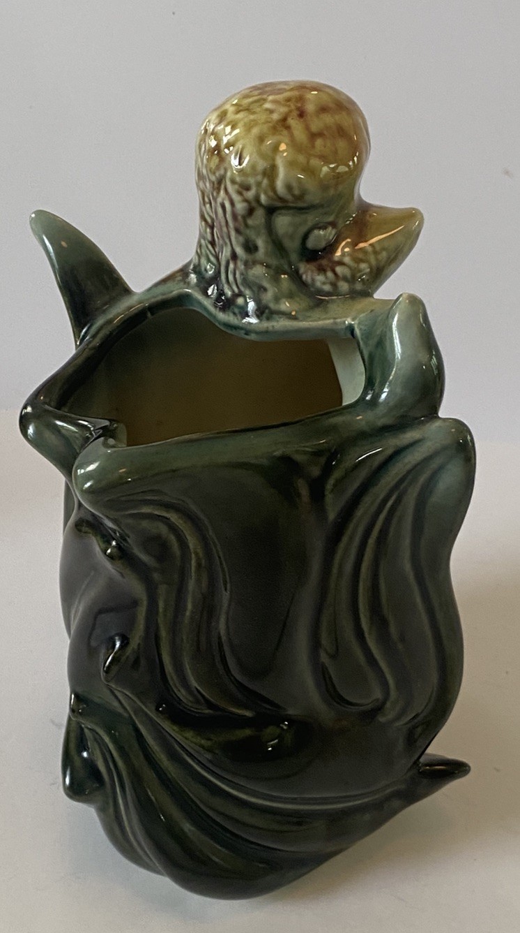 Vintage ~ Art Pottery ~ Hull MCM ~ Poodle Dog Vase ~ #114 ~ Green Yellow Brown