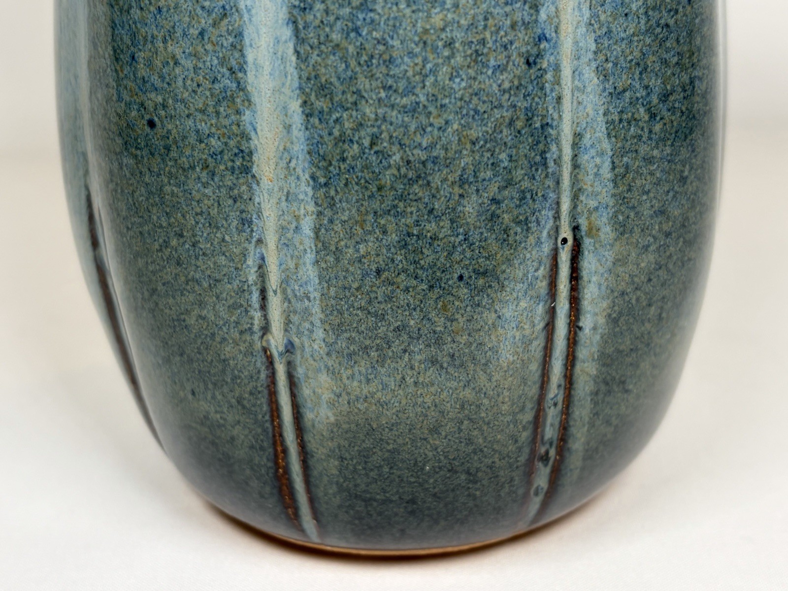 Hand Thrown Handmade Studio Art Pottery Vase Signed PAM 6” Blue Drip Glaze