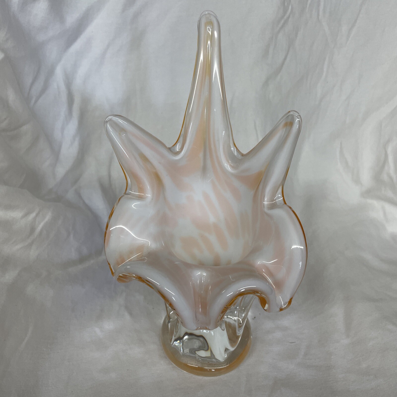Shell Vase Orange 10” vintage Heavy Weighs 3+ Pounds Glass Egermann