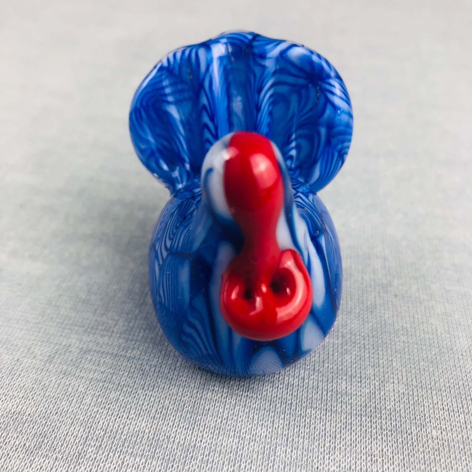 Art Glass Rooster or Turkey Figurine Handmade Murano vs Lampwork Mini 2″ Blue