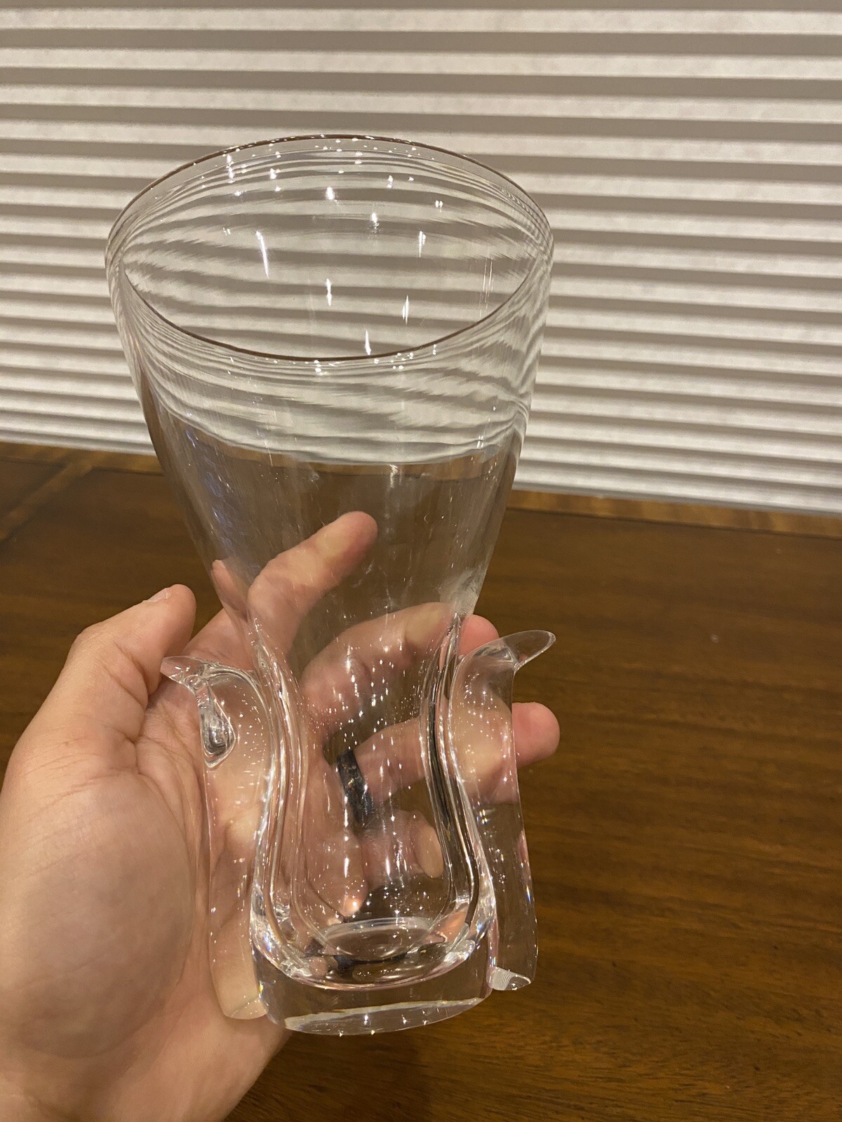 BEAUTIFUL VTG STEUBEN Lyre Crystal Vase By Lloyd Atkins SIGNED 7.75″H