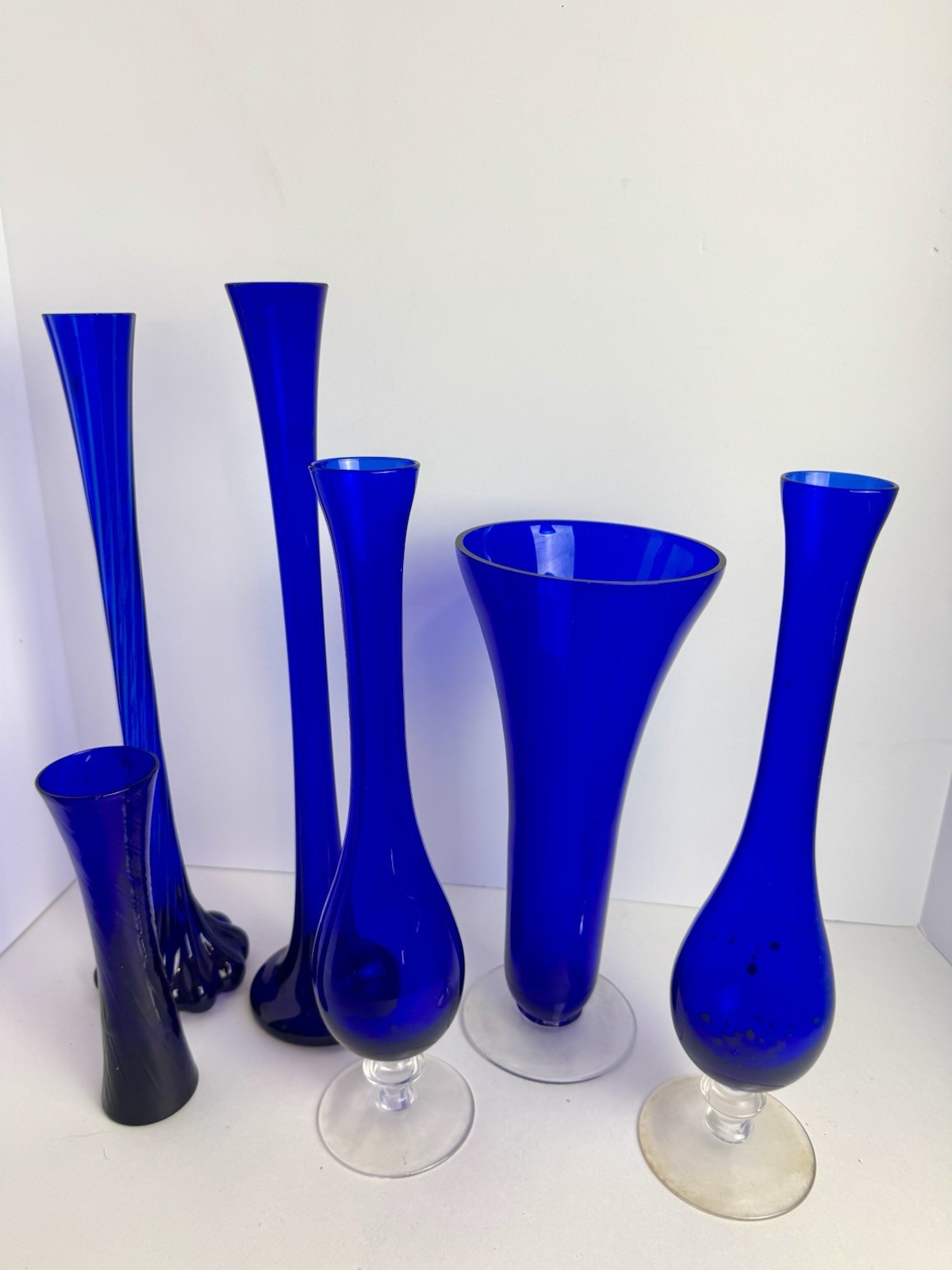 Vintage Cobalt Blue Art Glass Bud Vases Set Mid Century Scandinavian Style