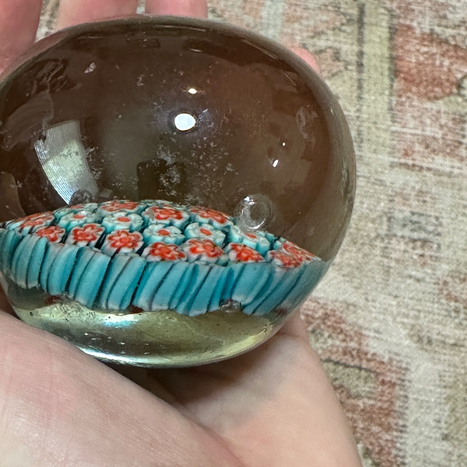 Vintage Murano Millefiori Paperweight Vibrant Floral Cane Pattern 3 inch
