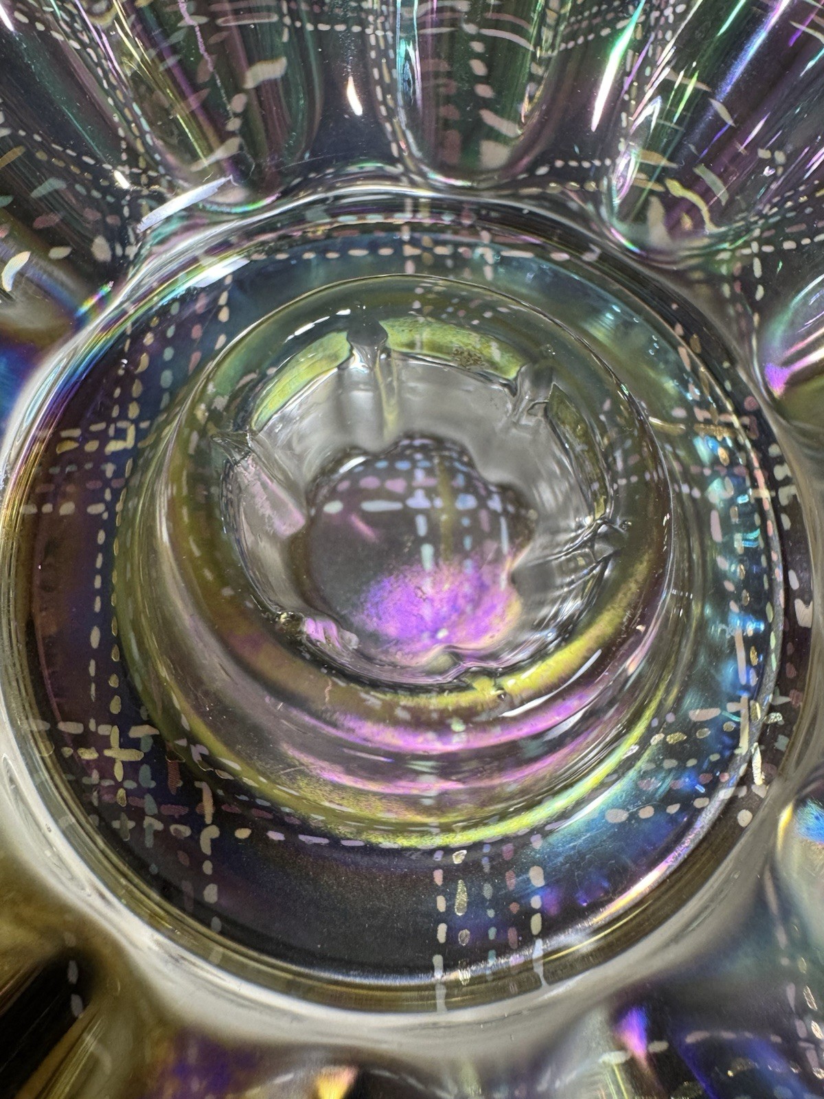 Celestial Atomic Starburst Iridescent Federal Glass 5 3/8” Candle Holders Set