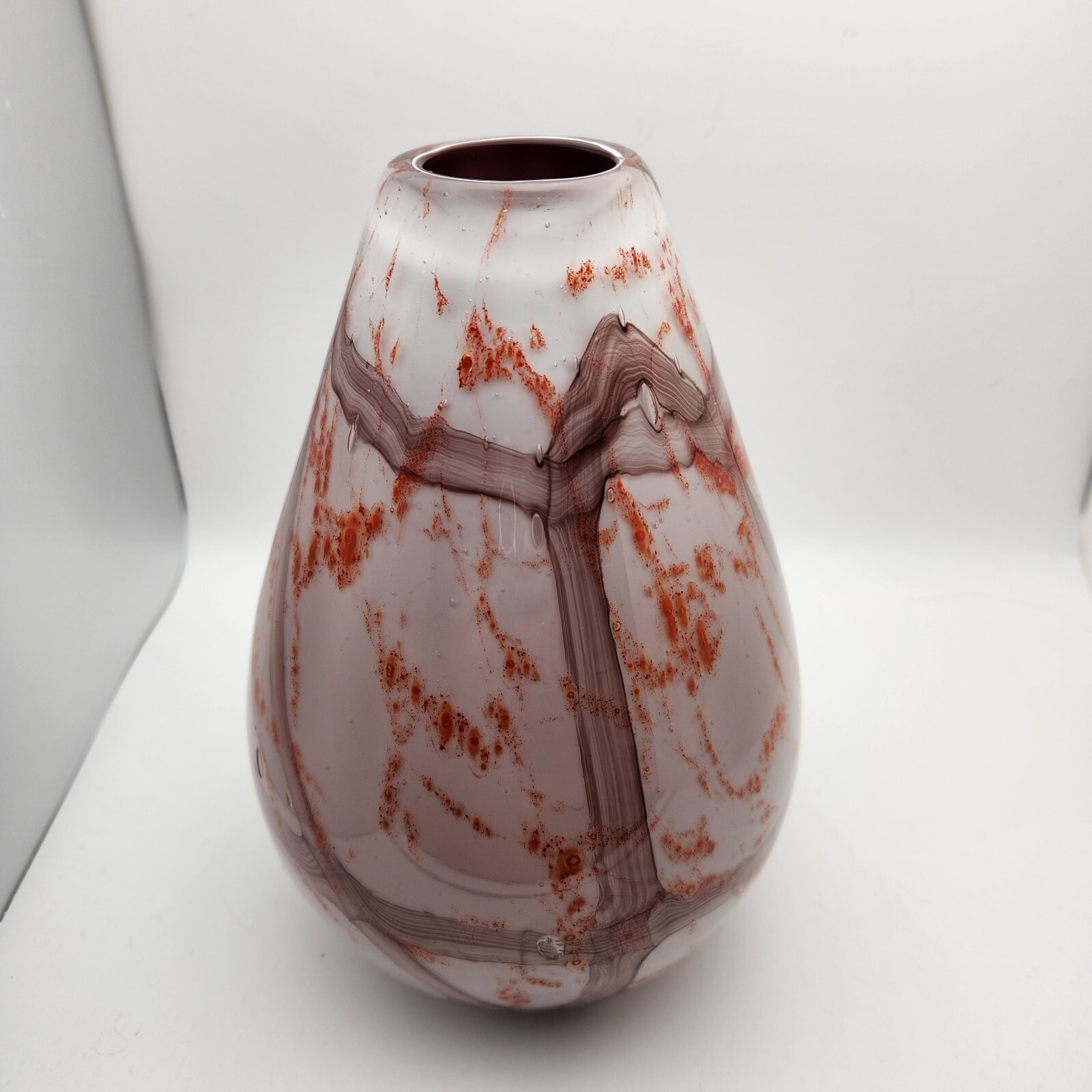 Art Glass Vase Mouthblown Orange Brown Swirl 9″ tall Joelson Ind. CA Vintage