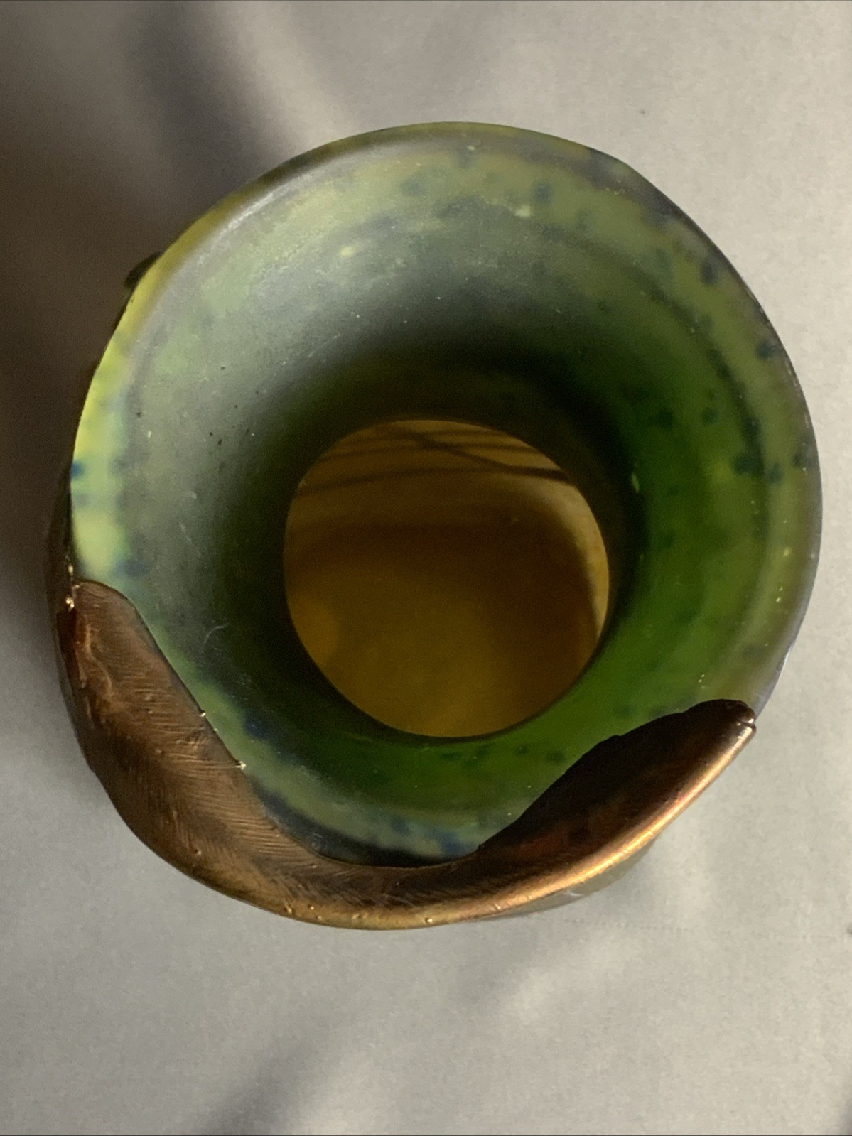 Signed Art Glass Vase With Bronze And Semi-Precious Stones