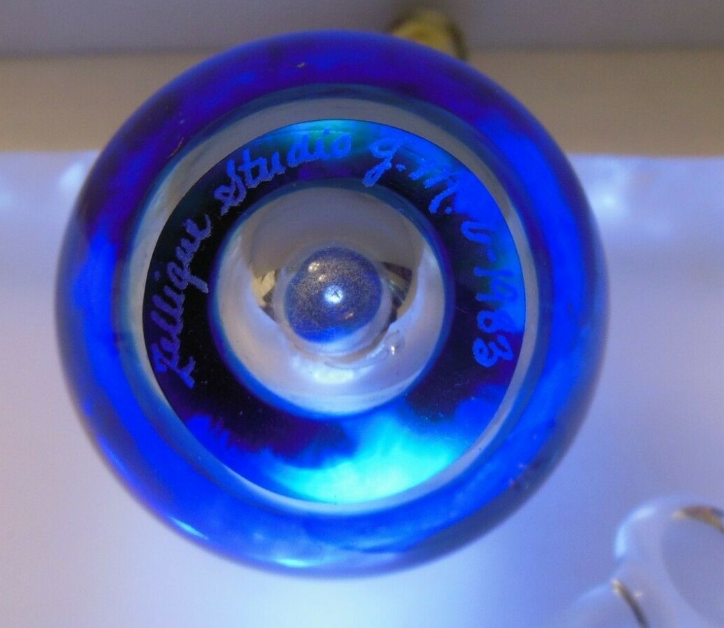 ZELLIQUE ART GLASS PERFUME BOTTLE PAPERWEIGHT Joseph Morel,1983 SIGN COBALT BLUE