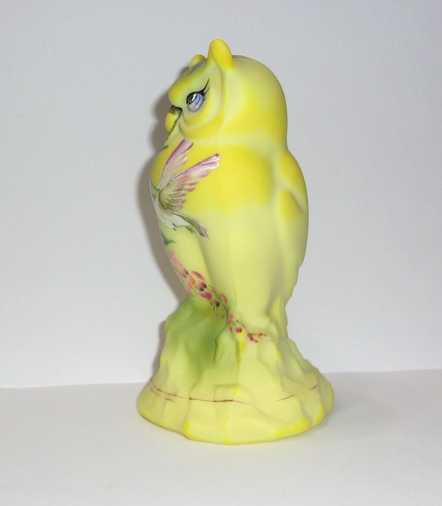 Fenton Glass Dandelion Yellow Hibiscus Sip Owl Figurine Ltd Ed #21/84 Kibbe