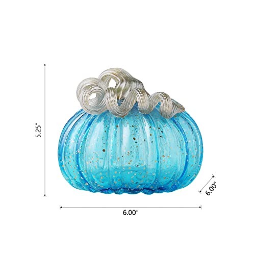 Hand Blown Glass Pumpkin Decor 5.25″ Blue – Artisan Fall Table 5.25″H