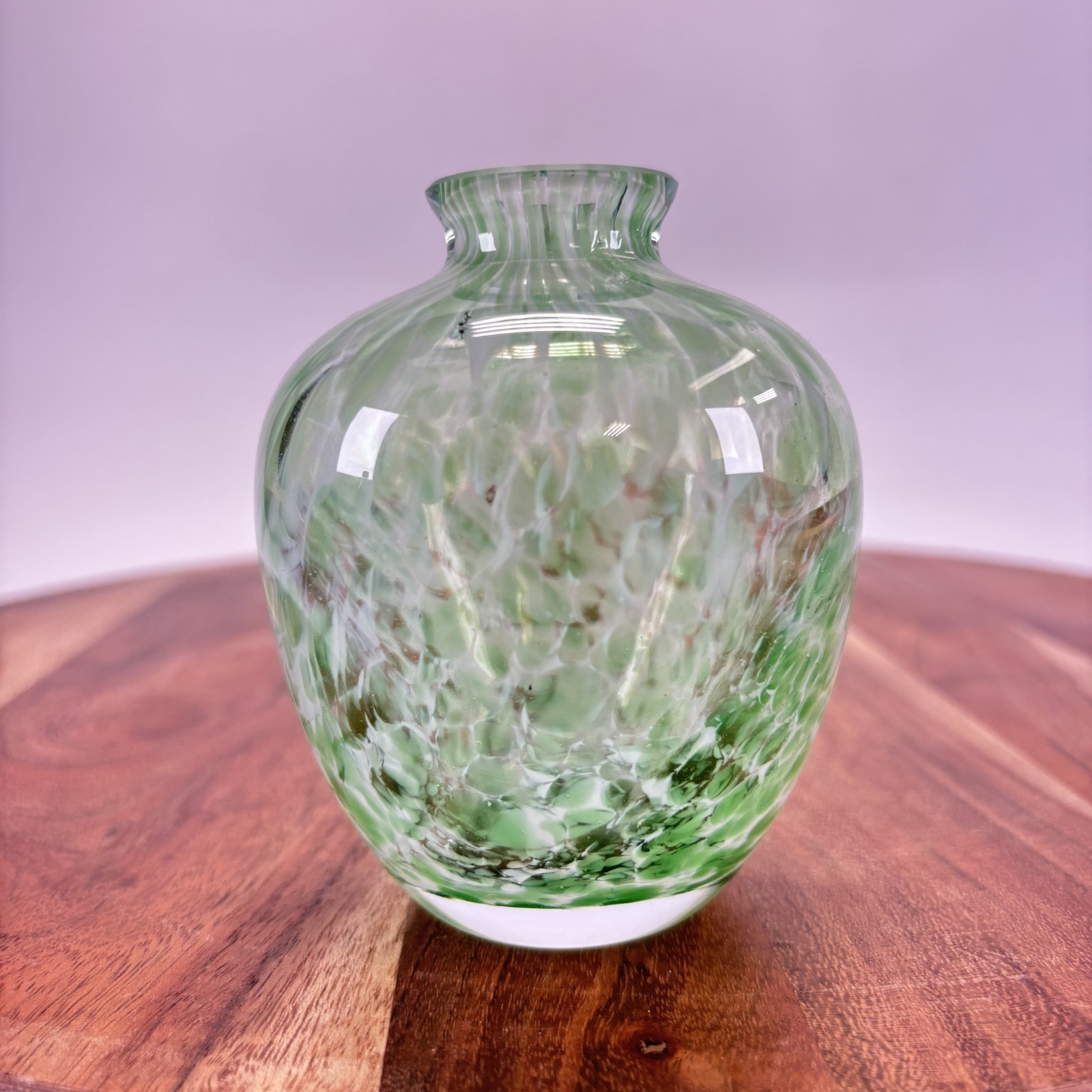 Hand Blown Green Confetti Glass Vase 4 Inches Tall – Beautiful MCM Design