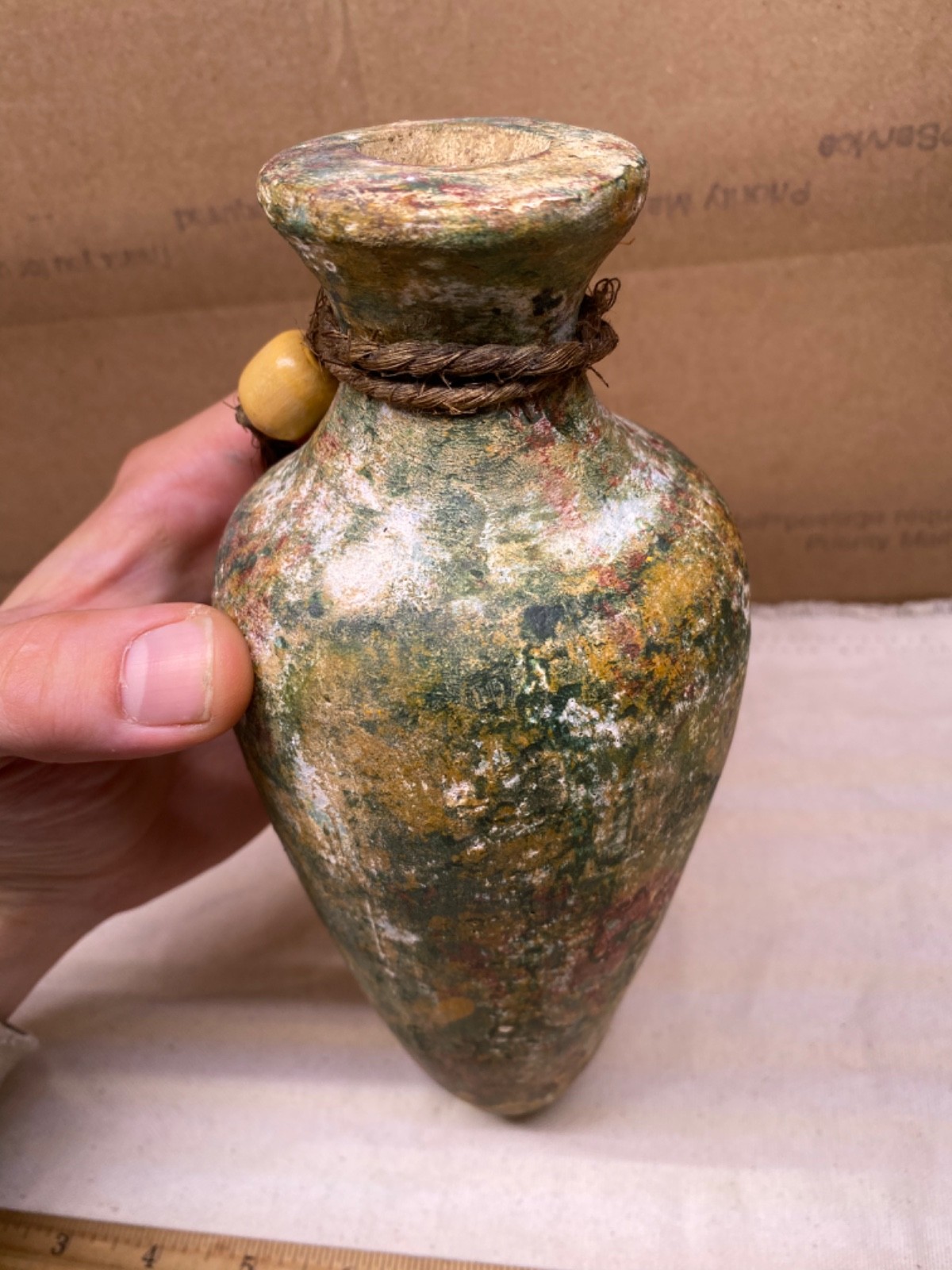Ceramic Pottery Clay vase urn Earth tone Amphora rope bead vintage