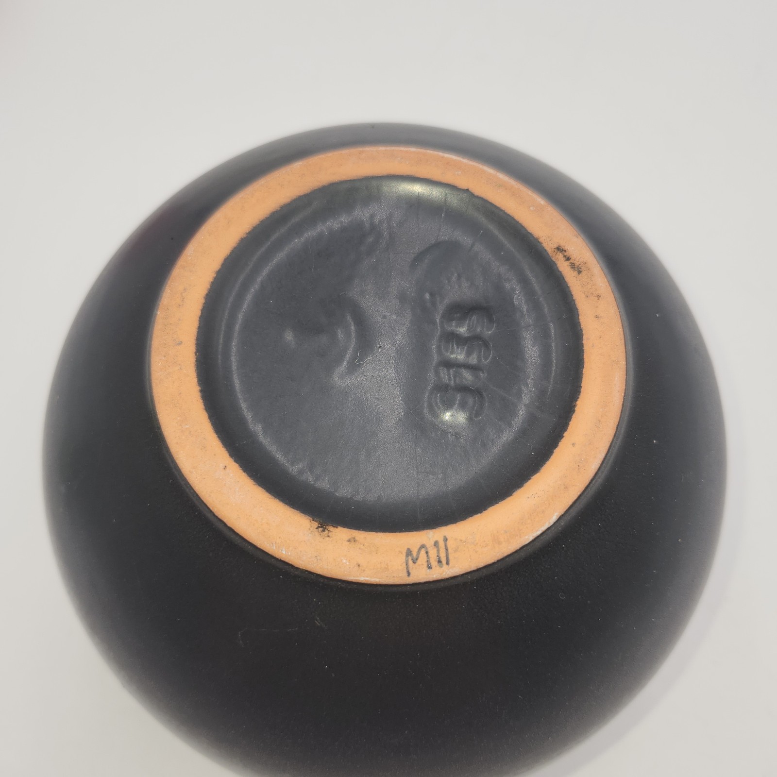 Vintage ORB pink gray Pottery Vase round Sphere Signed
