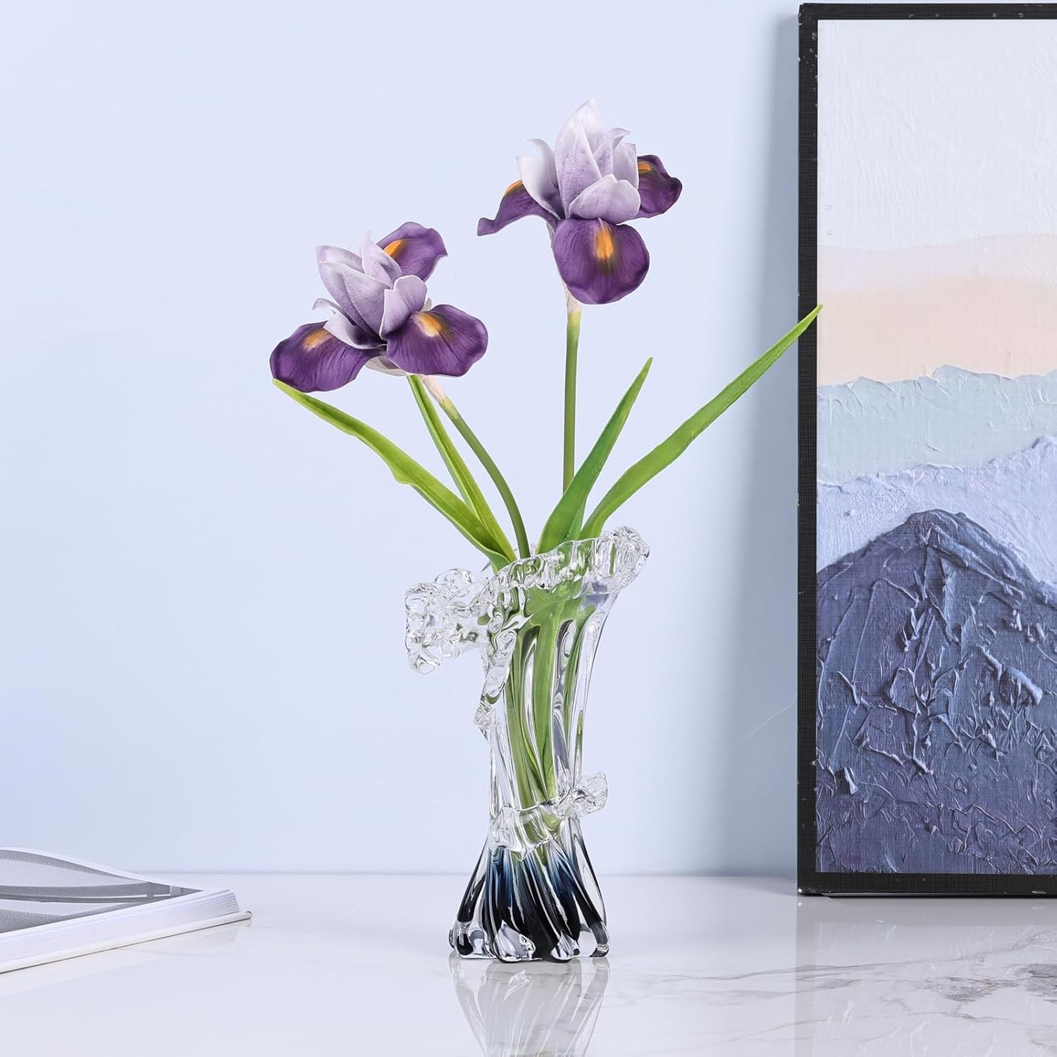 Blue White Clear Wave Vases Gradient, Murano Hand Blown Glass Vase Unique Art…